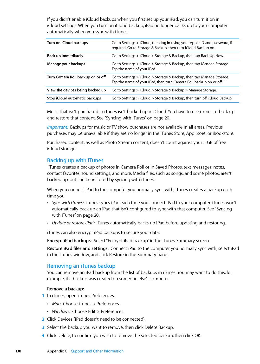 Apple MD513LL/A, MD510LL/A, MD330LL/A, MD528LL/A manual Backing up with iTunes, Removing an iTunes backup, Remove a backup 