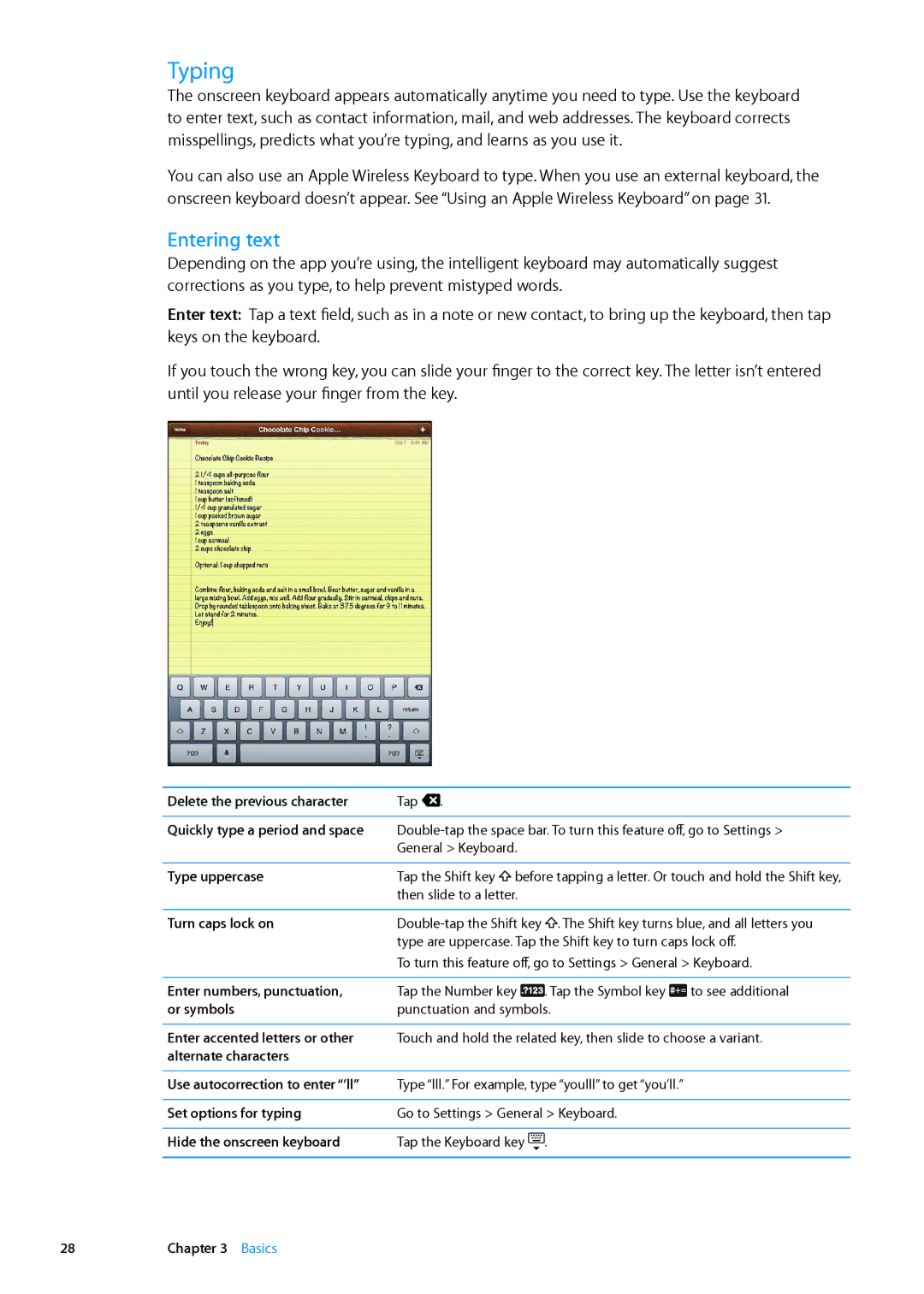 Apple MD513LL/A, MD510LL/A, MD330LL/A, MD528LL/A, MD512LL/A manual Typing, Entering text 