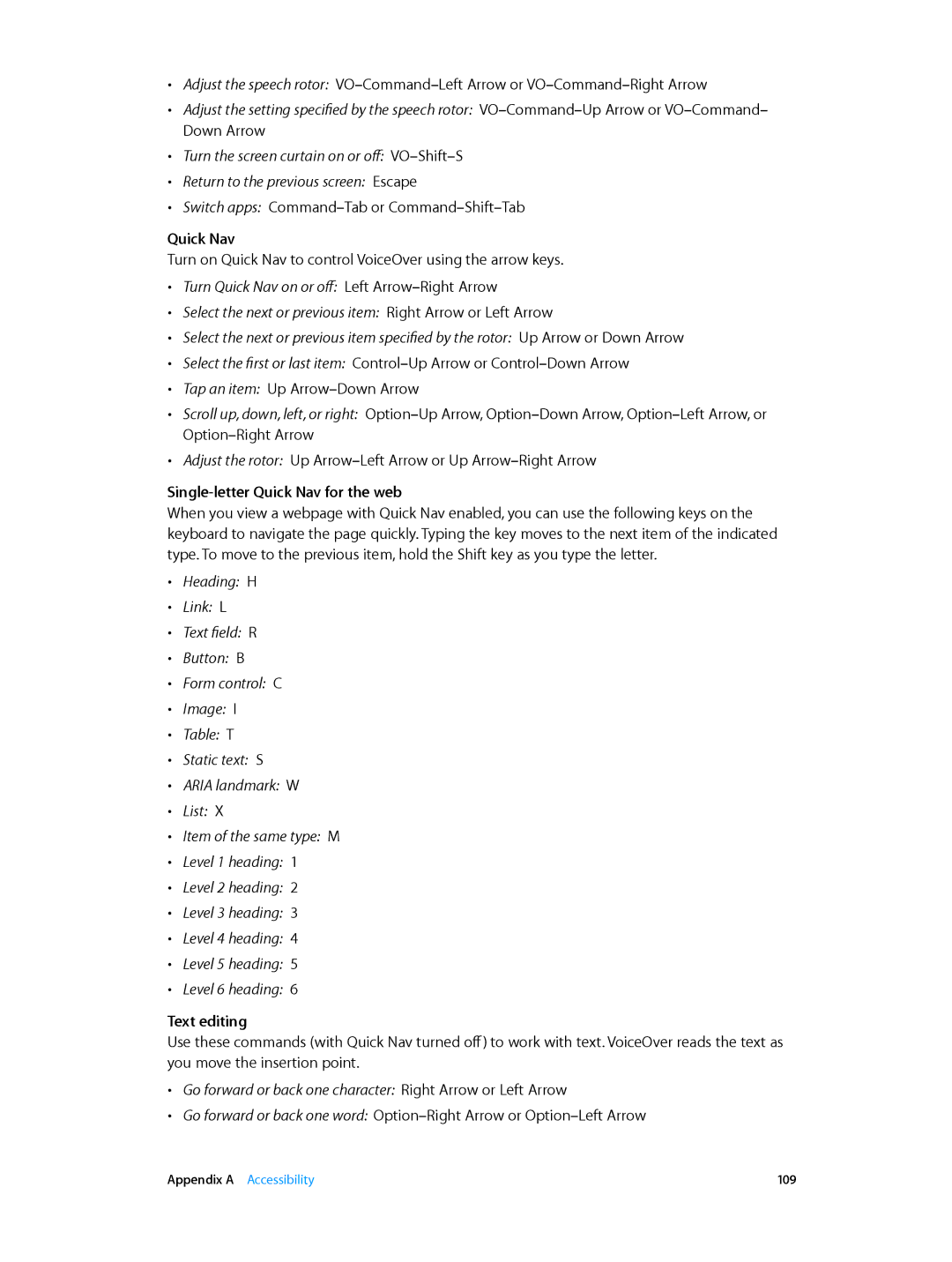 Apple MD787LL/A, MD510LL/A, MD366EA, MD370LL/A, MD329LL/A, MD368EA manual Single-letter Quick Nav for the web, Text editing 