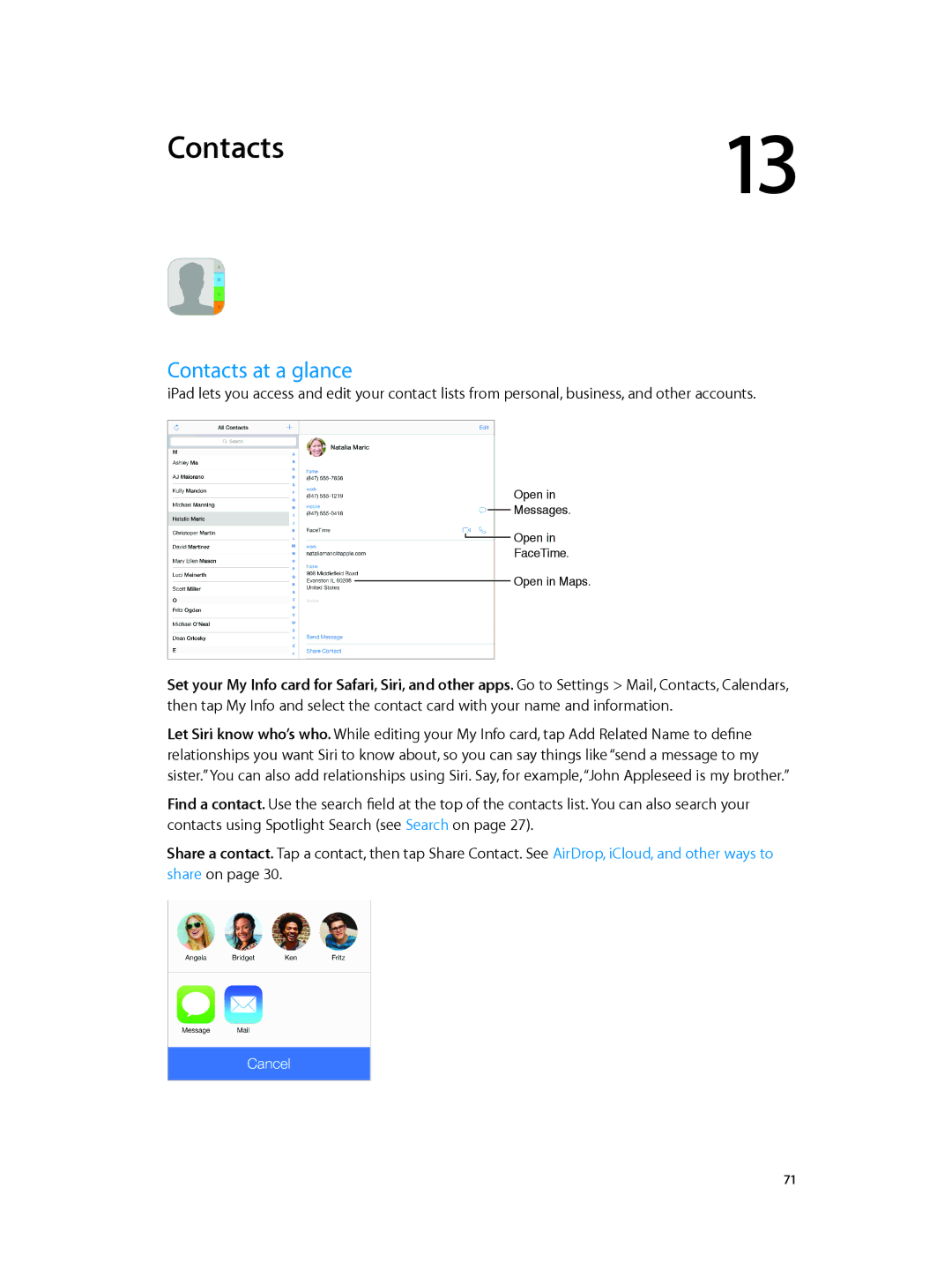 Apple MD520LL/A, MD510LL/A, MD366EA, MD370LL/A, MD329LL/A, MD368EA, MD074LL/A, MC774LL/A, MB292LL/A manual Contacts at a glance 