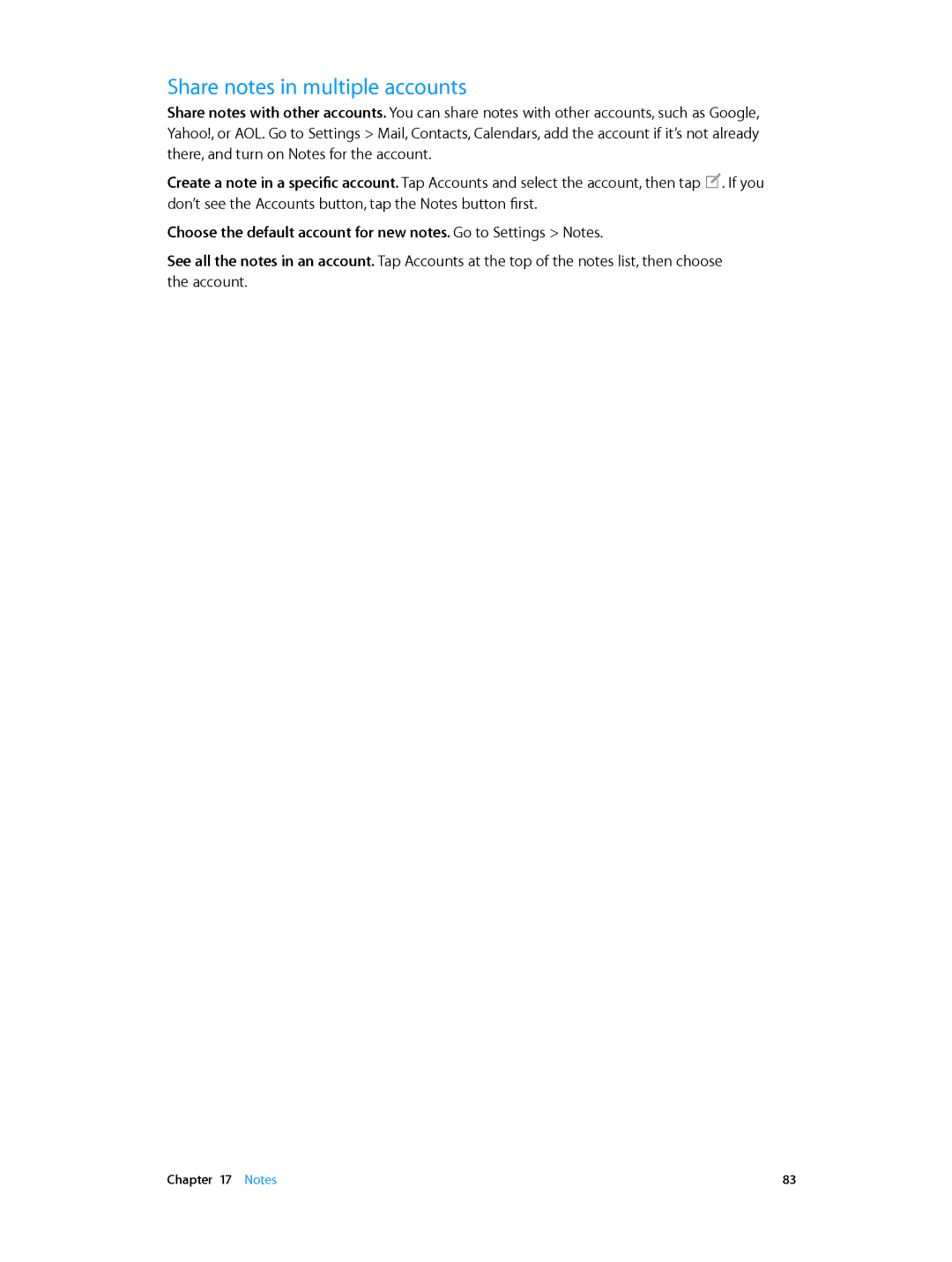 Apple ME997LL/A, MD510LL/A, MD366EA, MD370LL/A, MD329LL/A, MD368EA, MD074LL/A, MC774LL/A manual Share notes in multiple accounts 