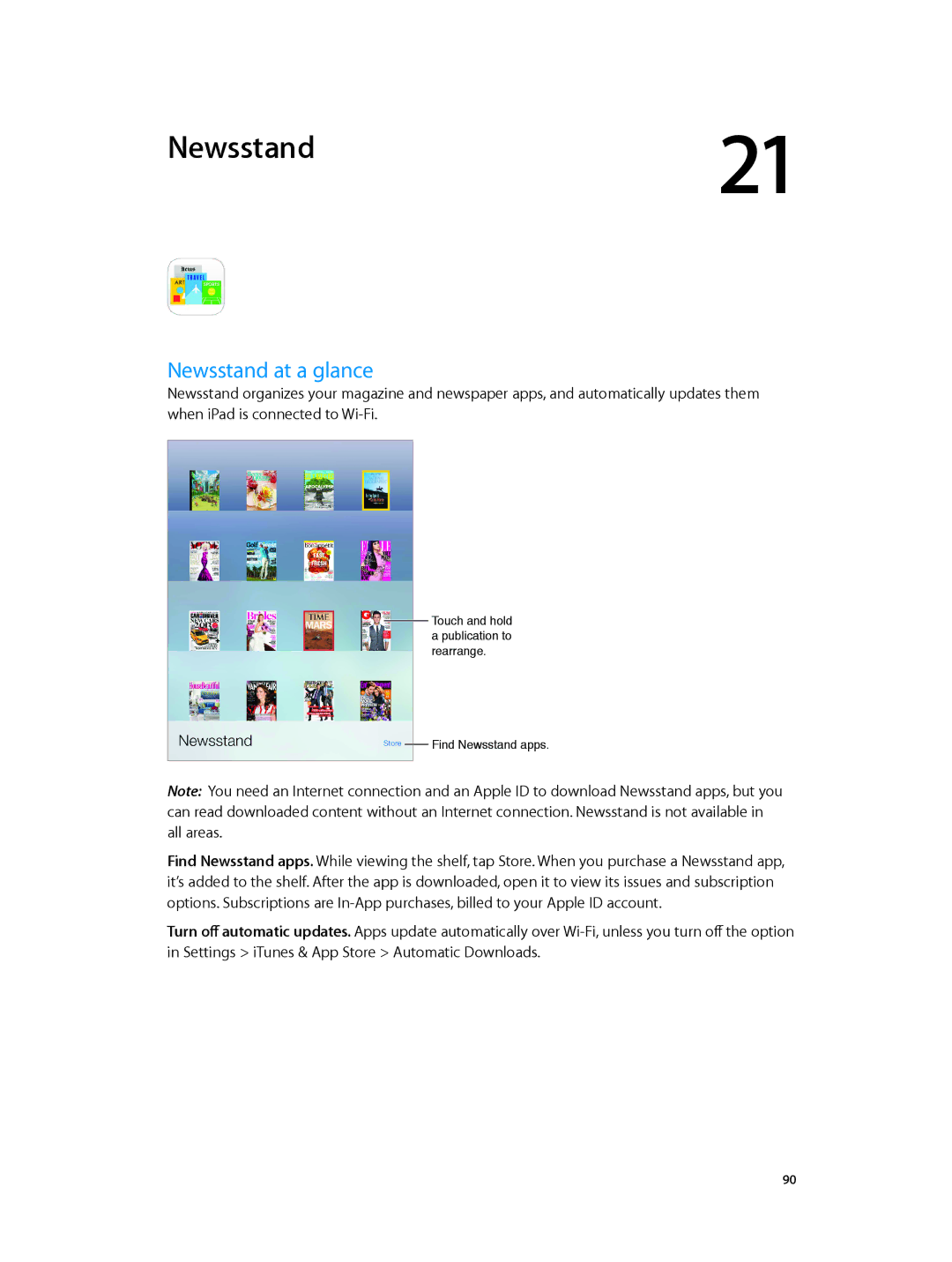 Apple MD510LL/A, MD366EA, MD370LL/A, MD329LL/A, MD368EA, MD074LL/A, MC774LL/A, MB292LL/A, MC979C/A manual Newsstand at a glance 