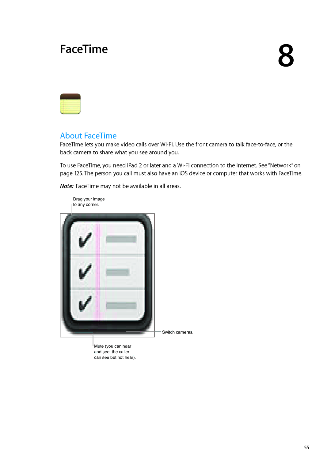 Apple MD514LL/A, MD511LL/A, MD518LL/A, MD515LL/A, MD521LL/A, MD523LL/A, MD526LL/A, MD524LL/A manual About FaceTime 