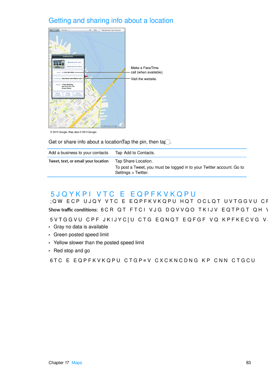 Apple MD521LL/A Getting and sharing info about a location, Showing traffic conditions, Add a business to your contacts 