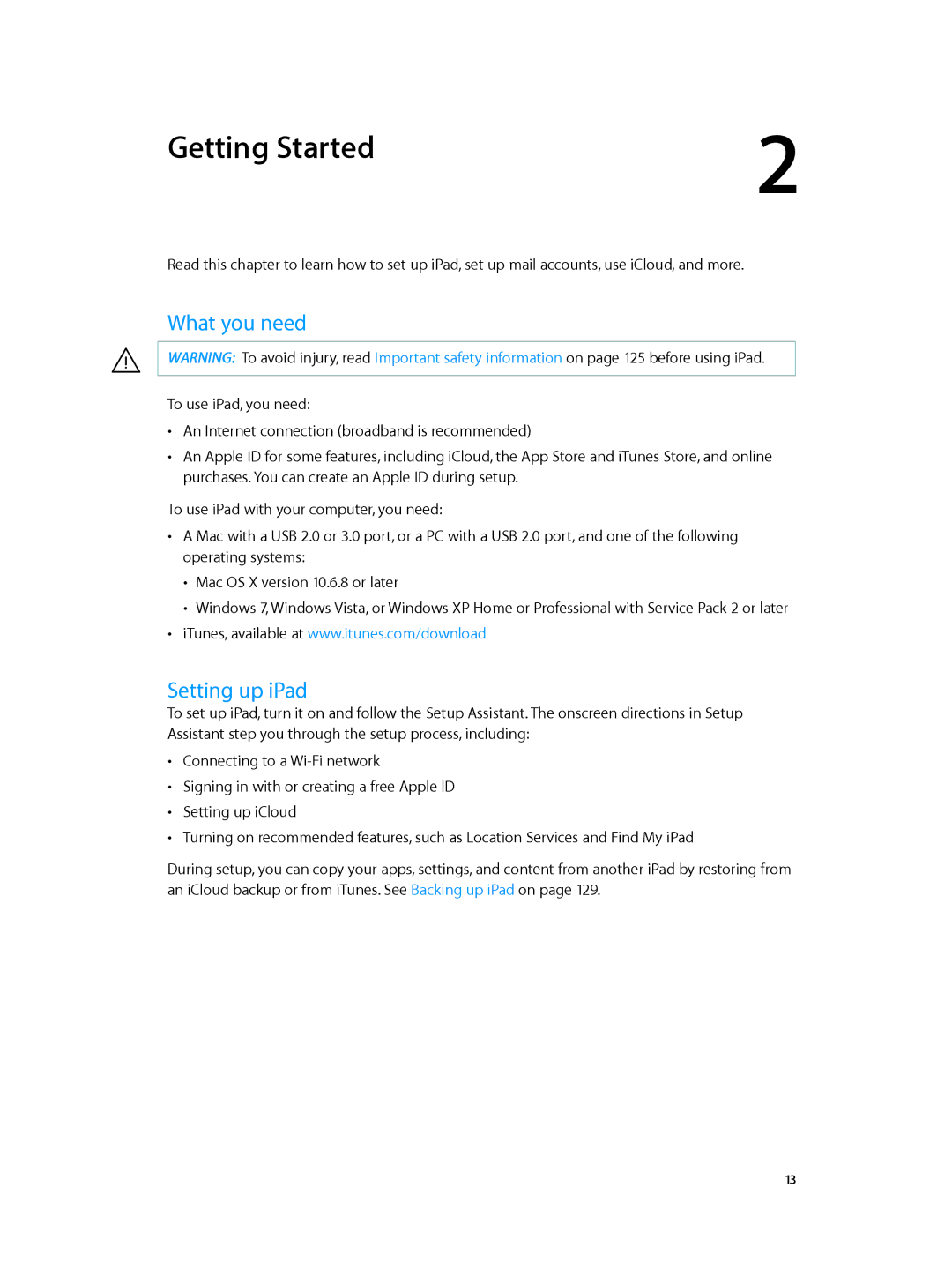 Apple MD528LL/A manual Getting Started, What you need, Setting up iPad 