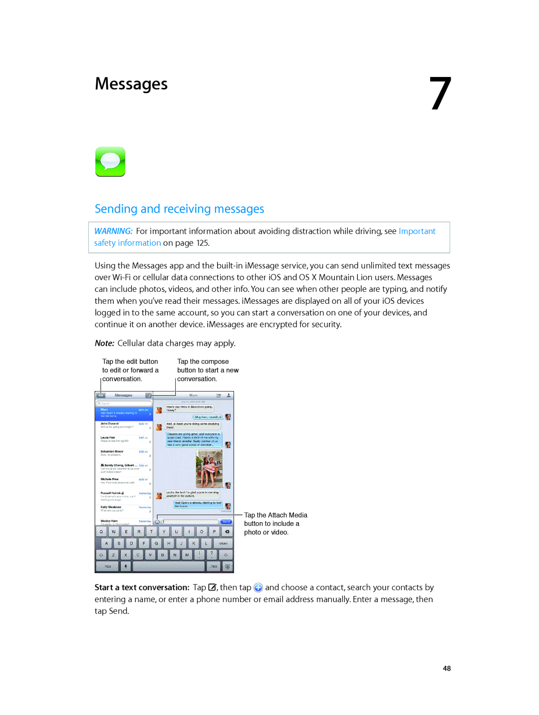 Apple MD528LL/A manual Messages, Sending and receiving messages 