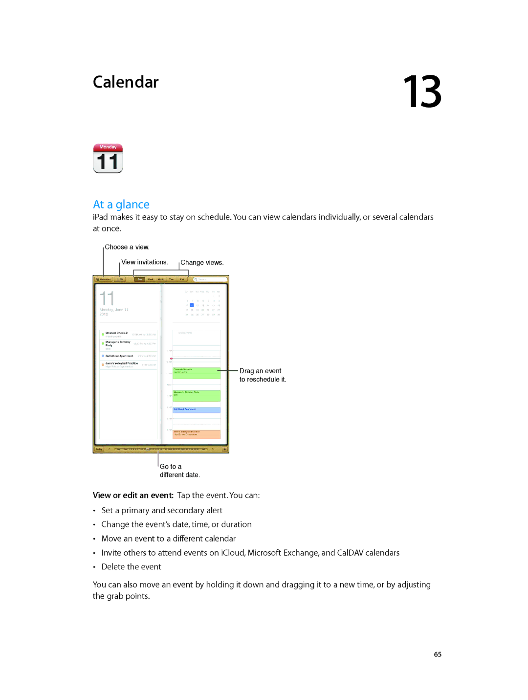 Apple MD528LL/A manual Calendar, View or edit an event Tap the event. You can 