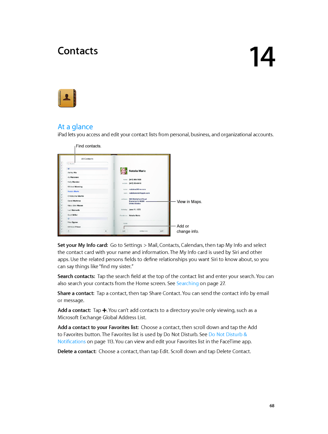 Apple MD528LL/A manual Contacts, At a glance 