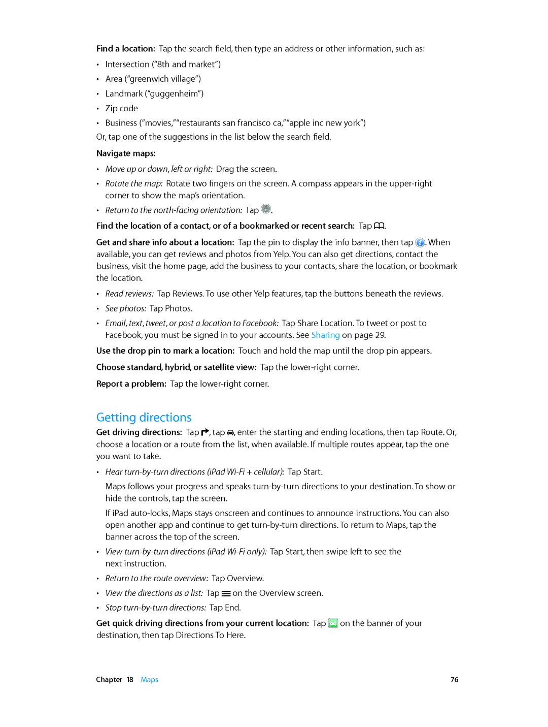 Apple MD528LL/A manual Getting directions, Navigate maps 