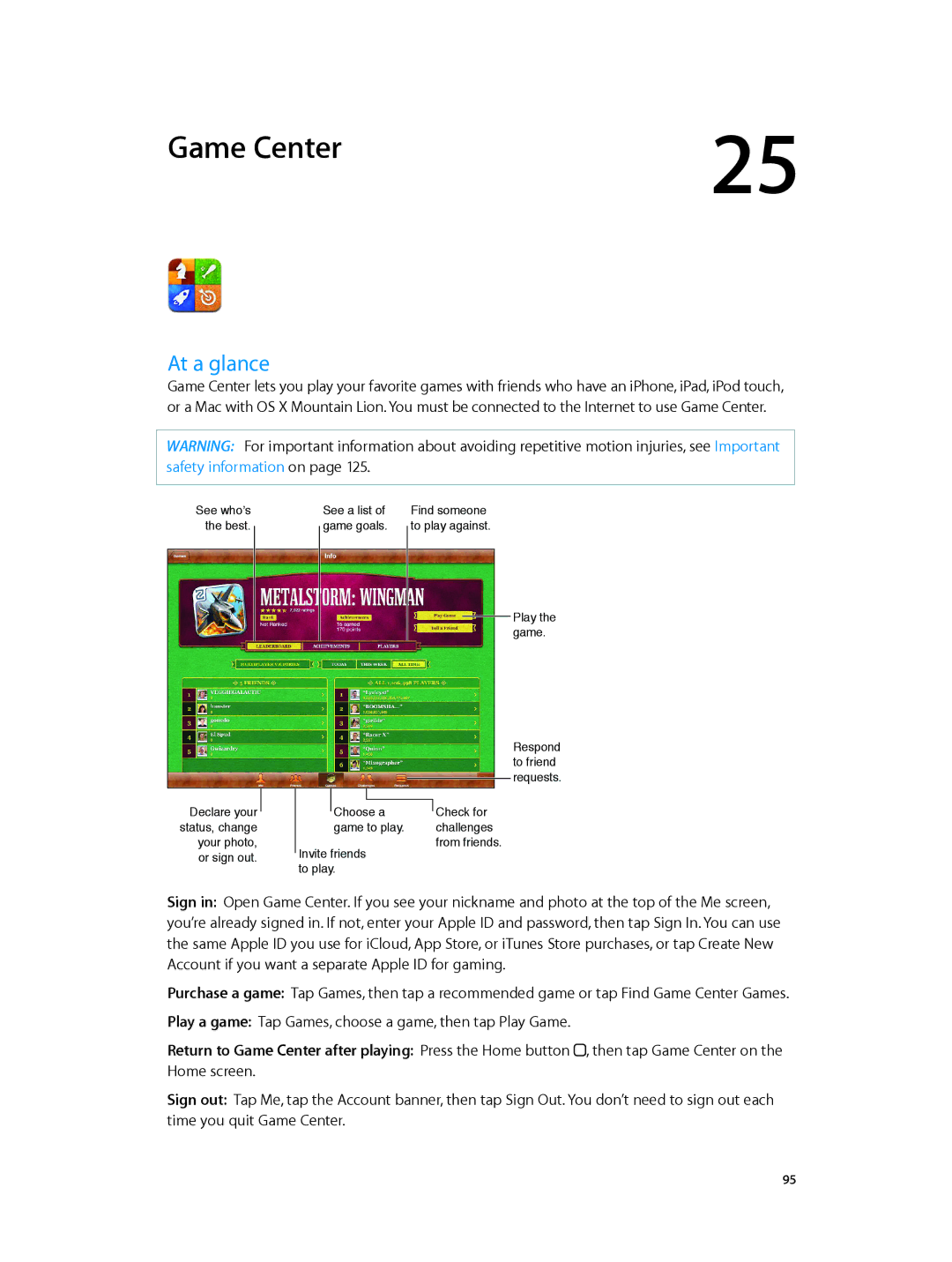 Apple MD528LL/A manual Game Center, At a glance 
