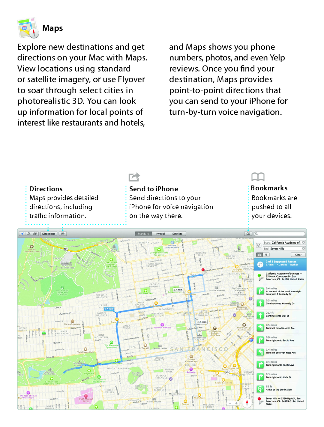 Apple MD711LL/A quick start Maps, Directions, Send to iPhone, Bookmarks 
