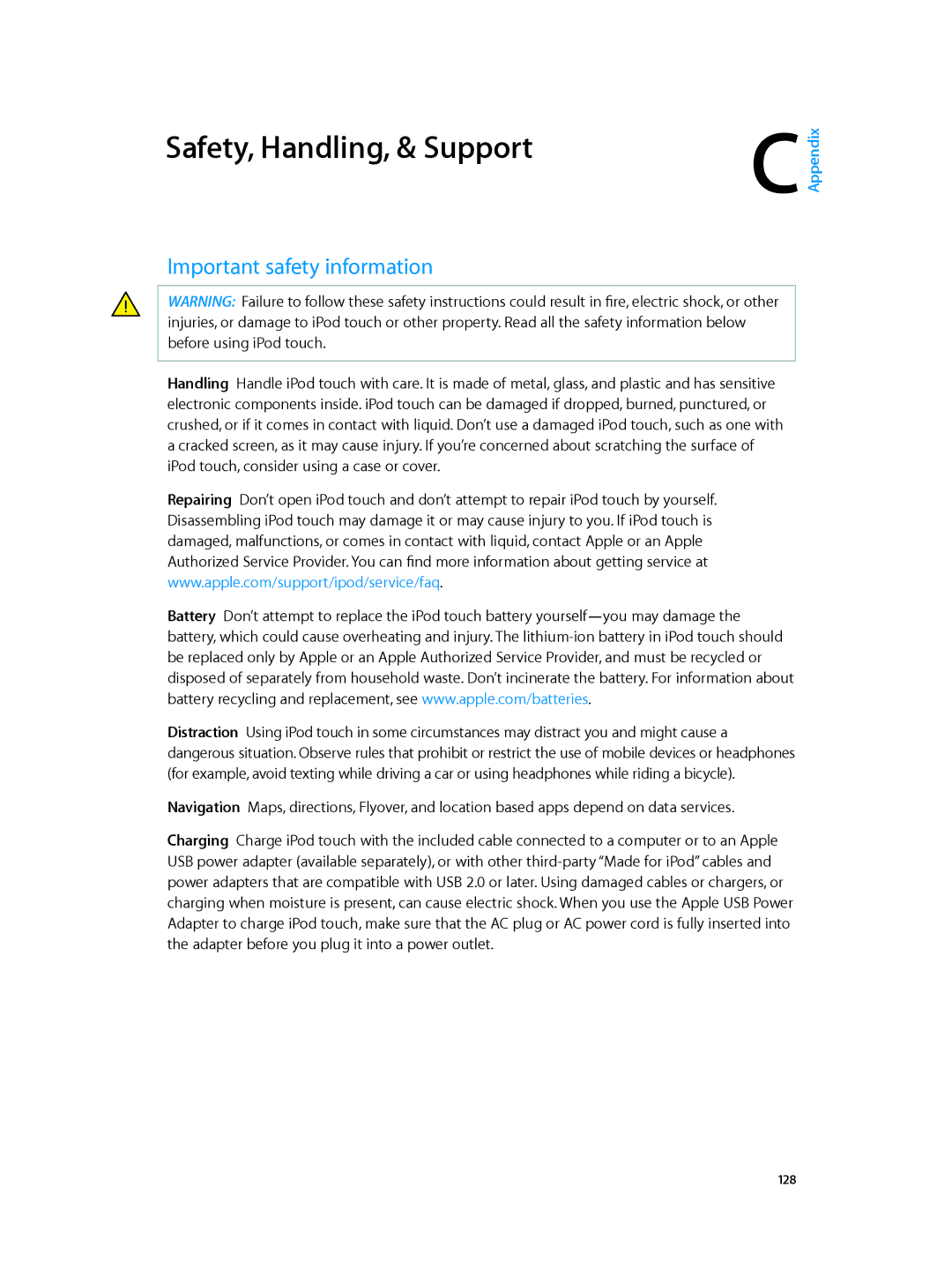 Apple MD717LL/A, MD723LL/A manual Safety, Handling, & Support, Important safety information 