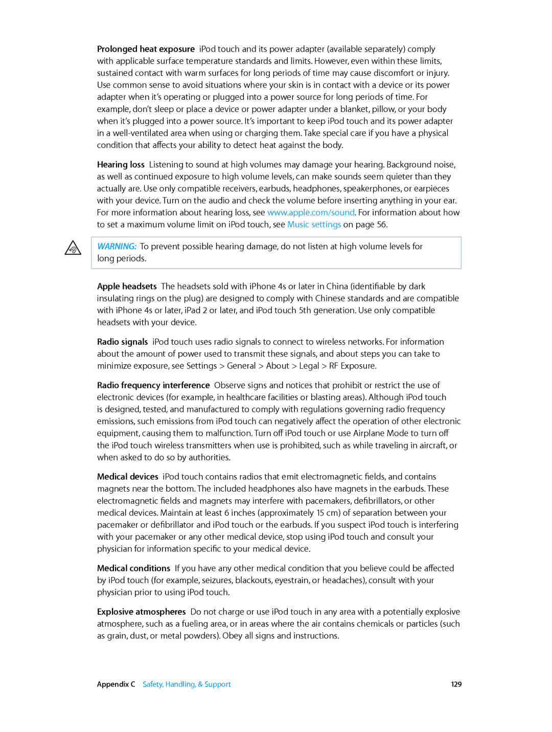 Apple MD723LL/A, MD717LL/A manual Appendix C Safety, Handling, & Support 