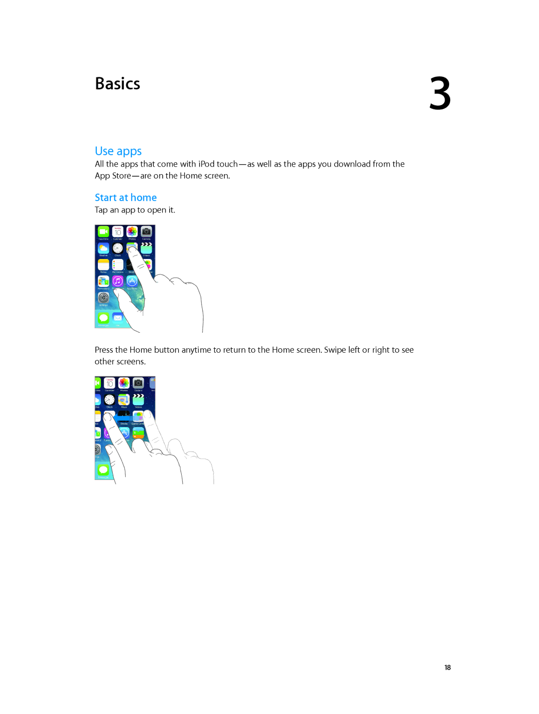 Apple MD717LL/A, MD723LL/A manual Basics, Use apps, Start at home 