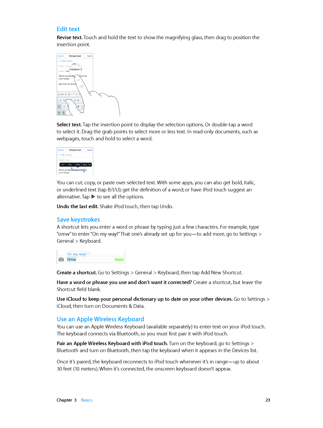 Apple MD723LL/A, MD717LL/A manual Edit text, Save keystrokes, Use an Apple Wireless Keyboard 