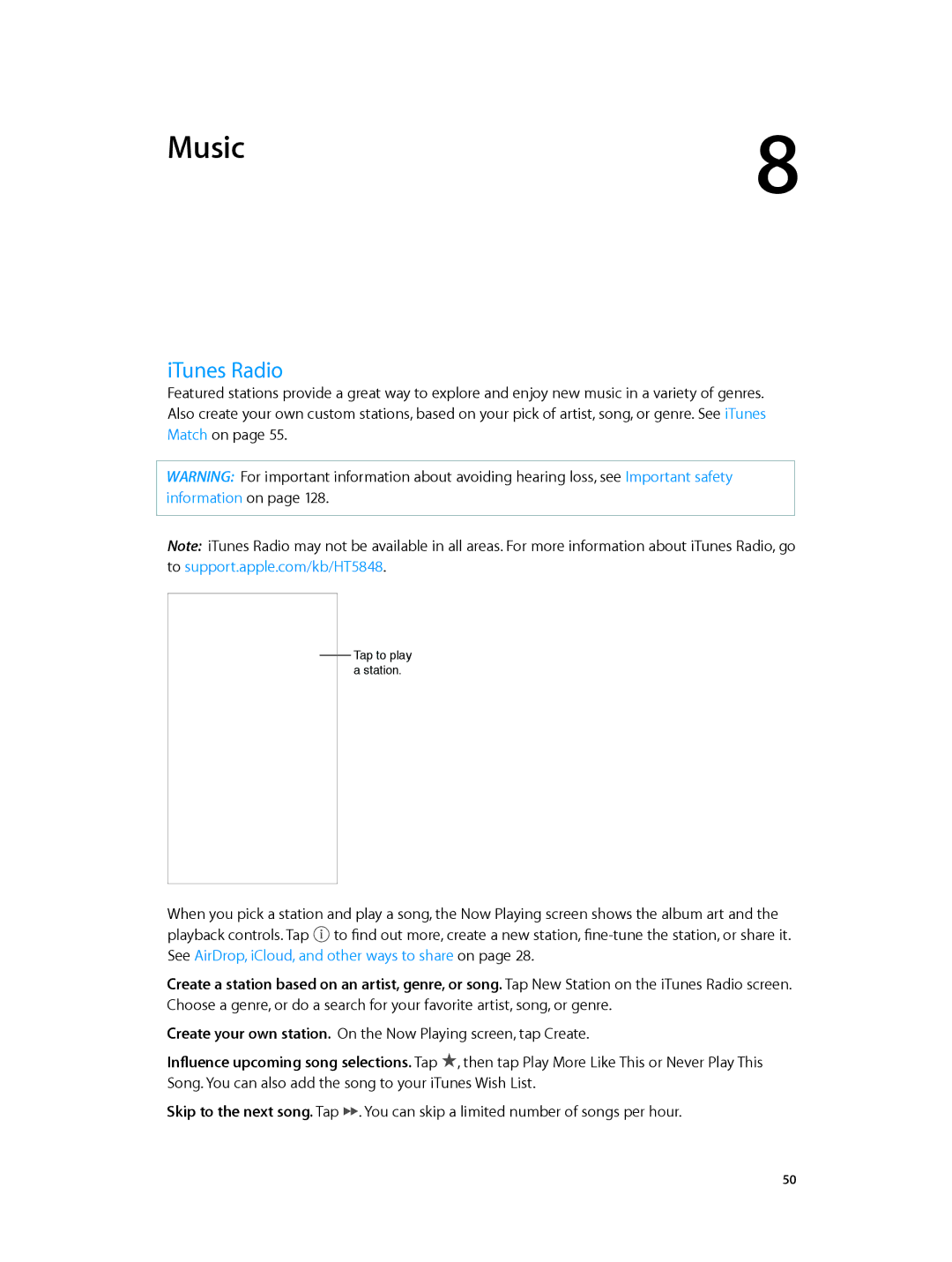 Apple MD717LL/A, MD723LL/A manual Music, ITunes Radio 