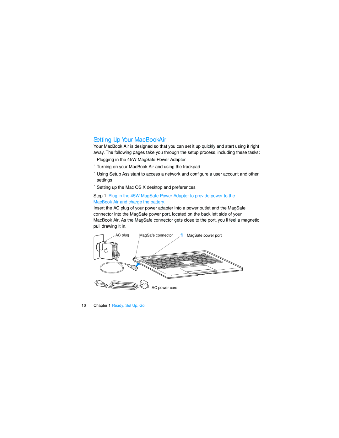 Apple MD711LL/A, MD761LL/A, MD760LL/A, MD712LL/A, MD223LL/A, MD224LL/A, MD232LL/A manual Setting Up Your MacBook Air 