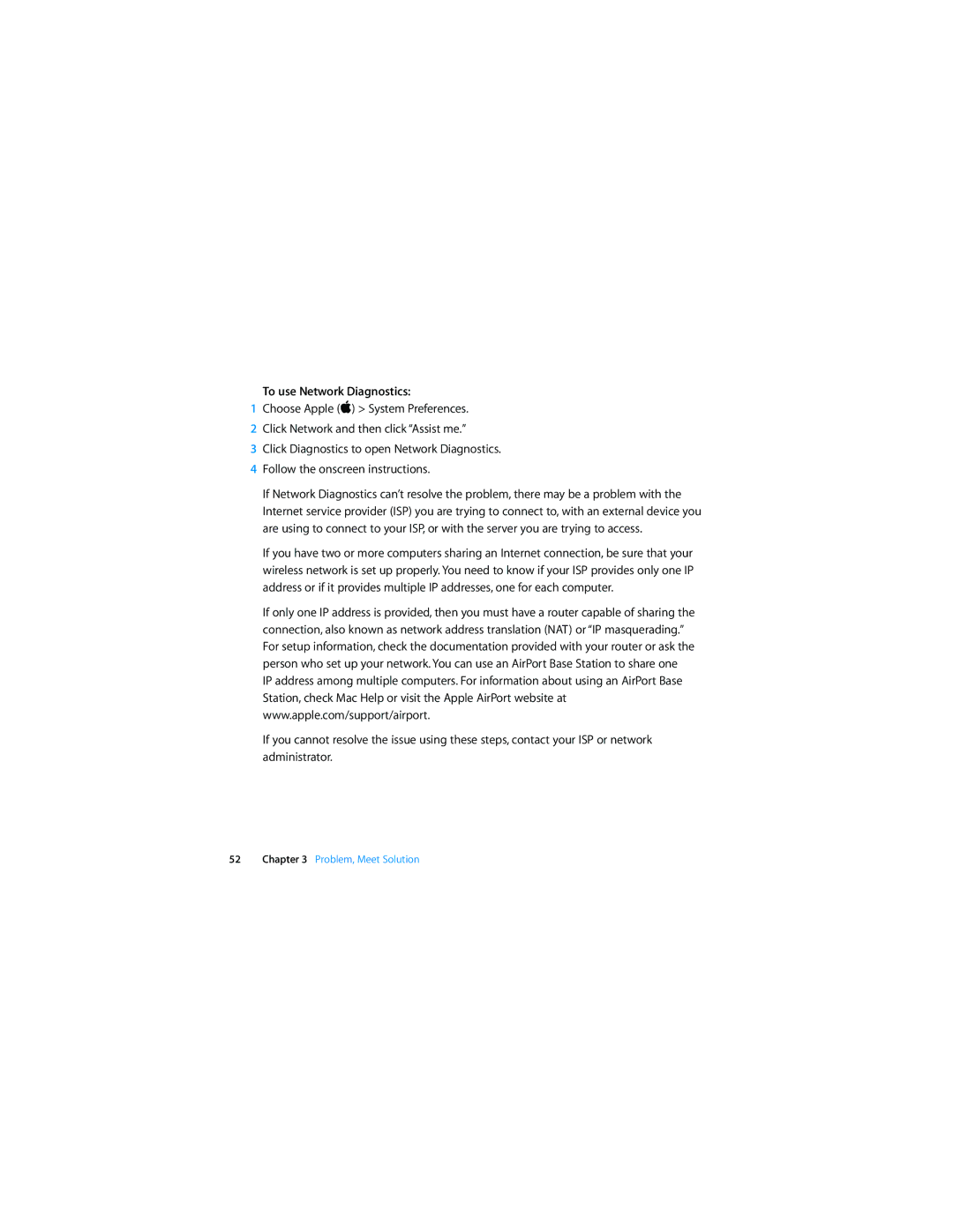 Apple MD711LL/A, MD761LL/A, MD760LL/A, MD712LL/A, MD223LL/A, MD224LL/A, MD232LL/A manual To use Network Diagnostics 