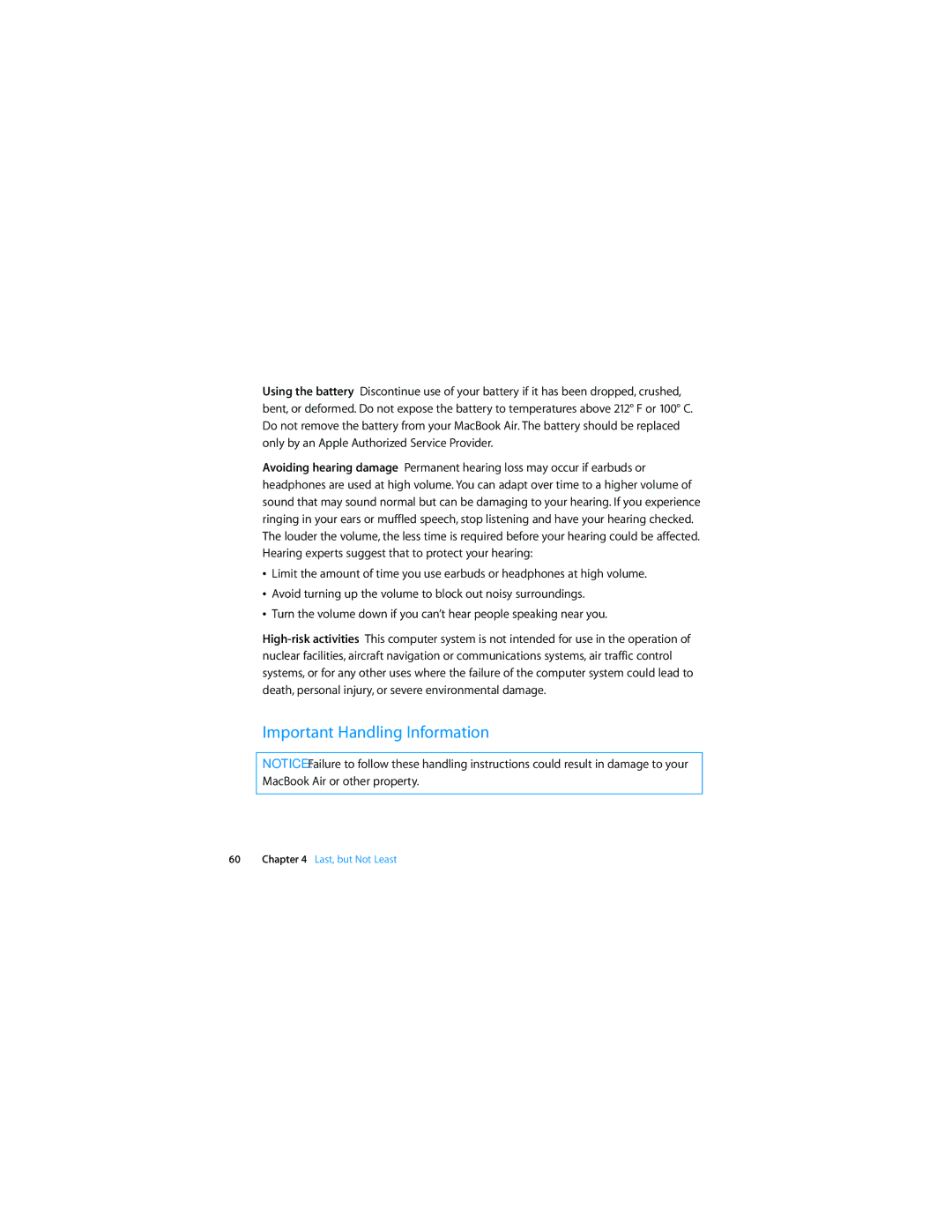 Apple MD223LL/A, MD761LL/A, MD760LL/A, MD712LL/A, MD711LL/A, MD224LL/A, MD232LL/A manual Important Handling Information 