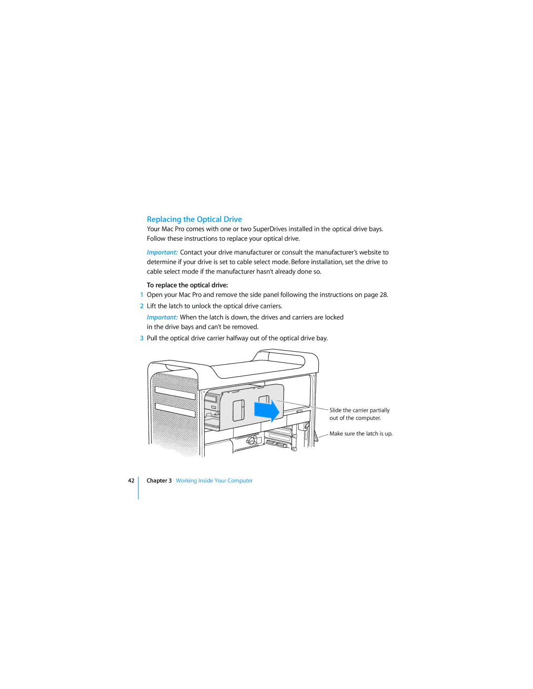 Apple MD771LL/A manual Replacing the Optical Drive, To replace the optical drive 