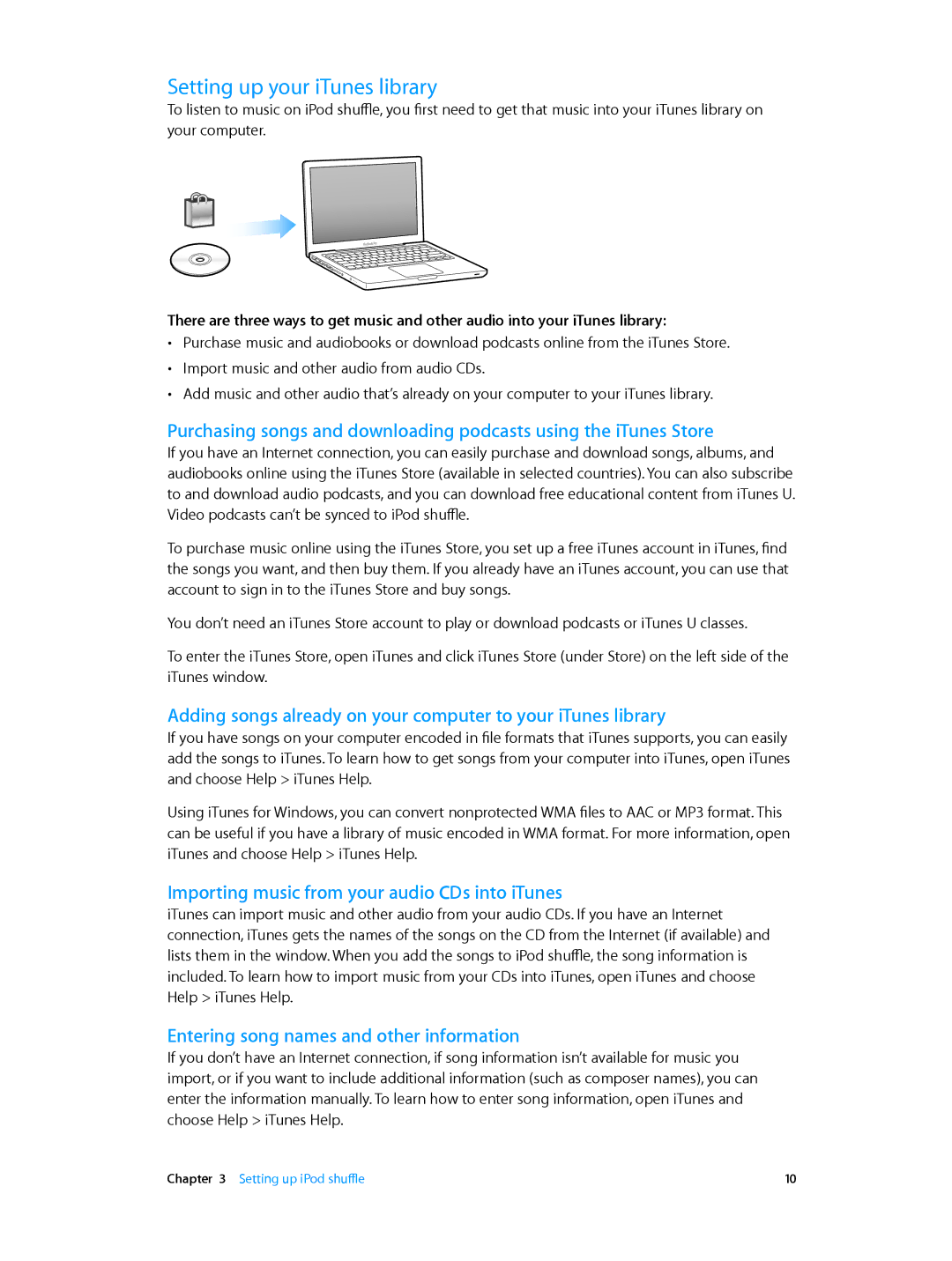 Apple MD777LL/A, MC751LL/A, MD773LL/A manual Setting up your iTunes library, Importing music from your audio CDs into iTunes 