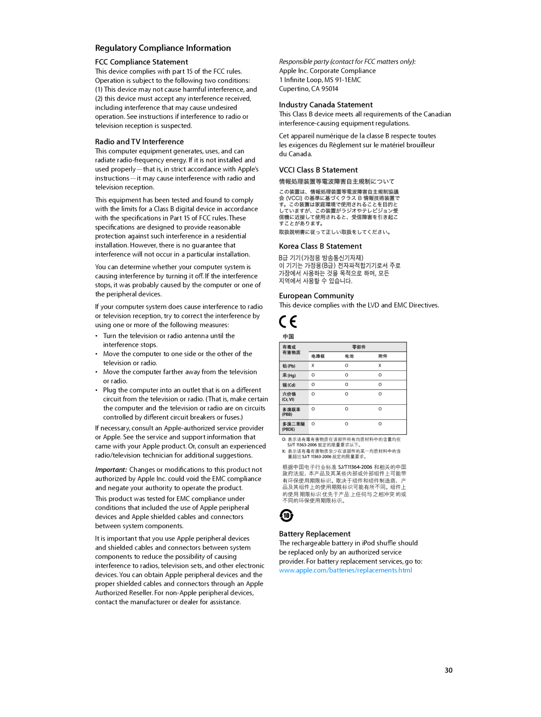 Apple MD777LL/A, MC751LL/A, MD773LL/A, MD774LL/A, MD778LL/A manual Regulatory Compliance Information, FCC Compliance Statement 