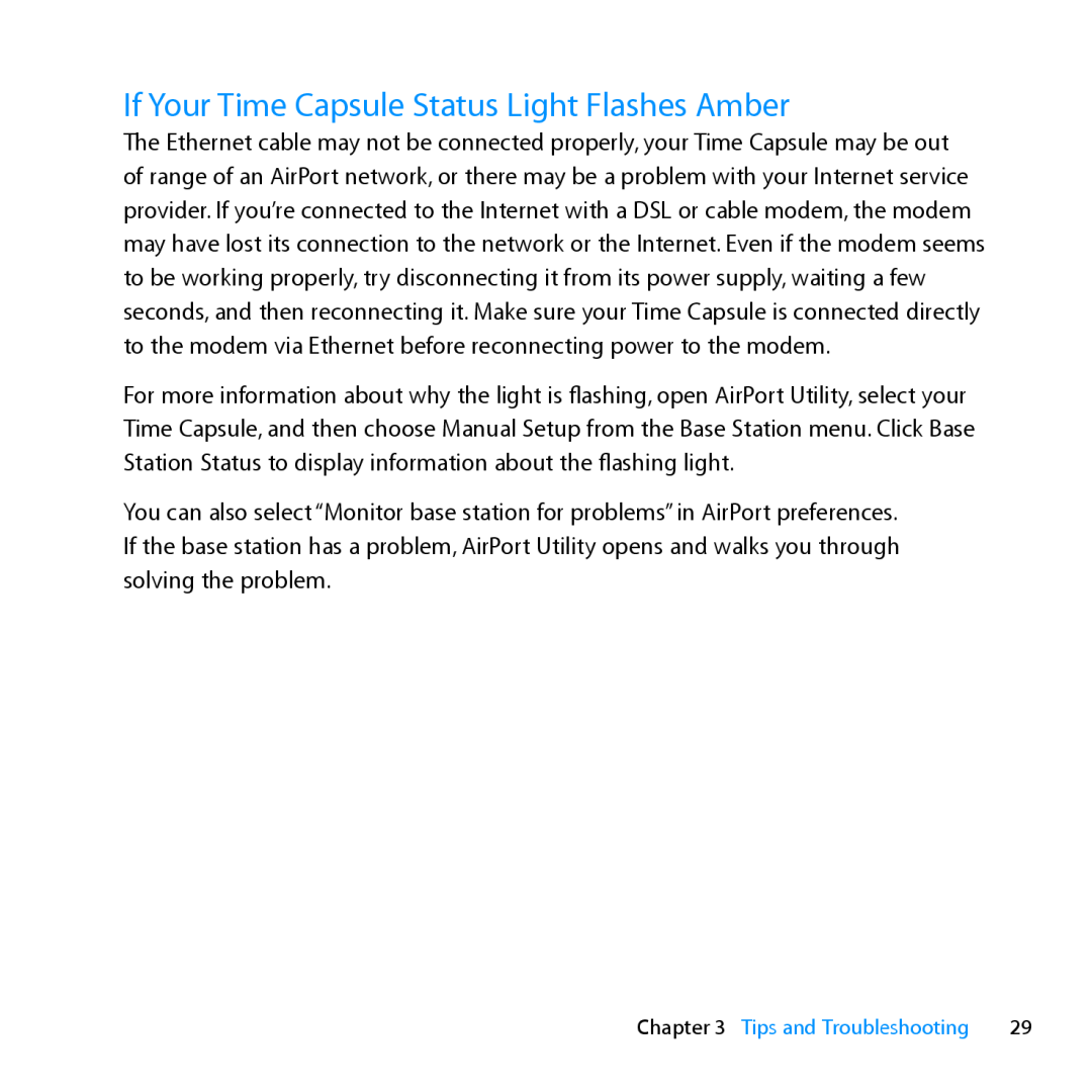 Apple MD032LL/A, ME177LL/A setup guide If Your Time Capsule Status Light Flashes Amber 