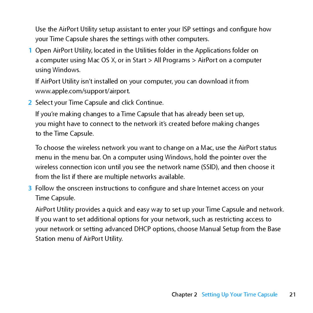 Apple MD032LL/A, ME177LL/A setup guide Setting Up Your Time Capsule 