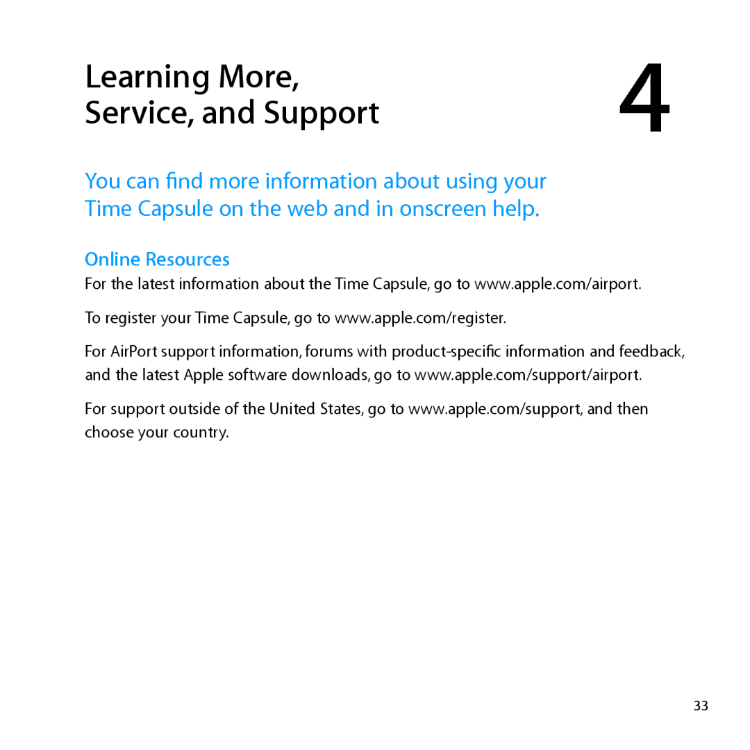 Apple MD032LL/A, ME177LL/A setup guide Learning More Service, and Support 