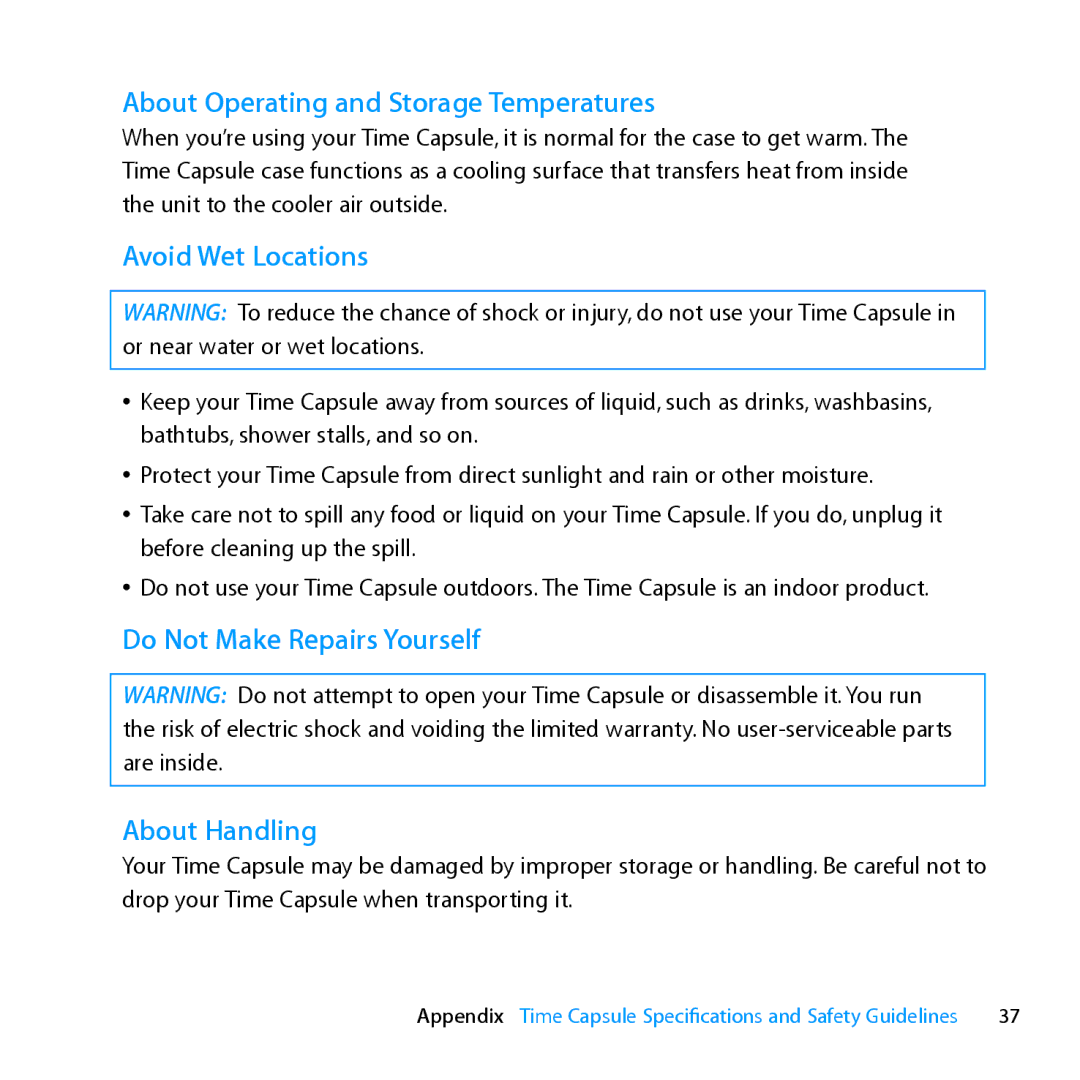 Apple MD032LL/A, ME177LL/A setup guide About Operating and Storage Temperatures 