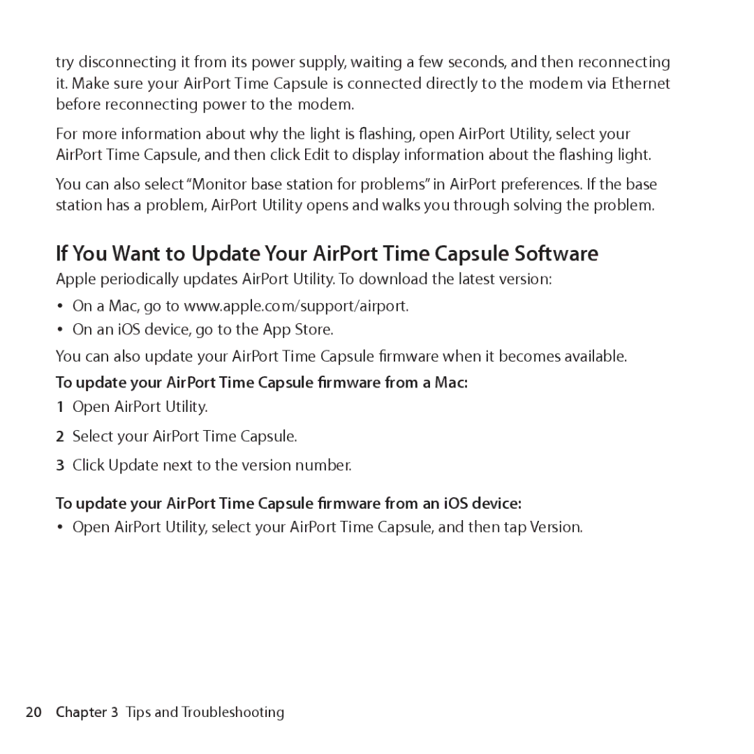 Apple ME177LL/A, ME182LL/A setup guide If You Want to Update Your AirPort Time Capsule Software 