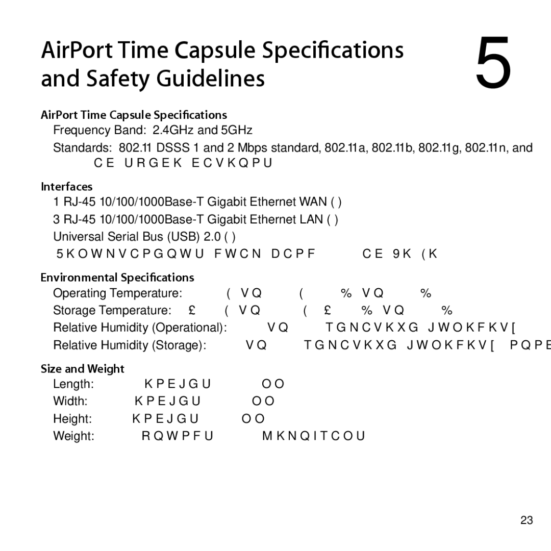 Apple ME182LL/A Safety Guidelines, AirPort Time Capsule Specifications, Interfaces, Environmental Specifications 