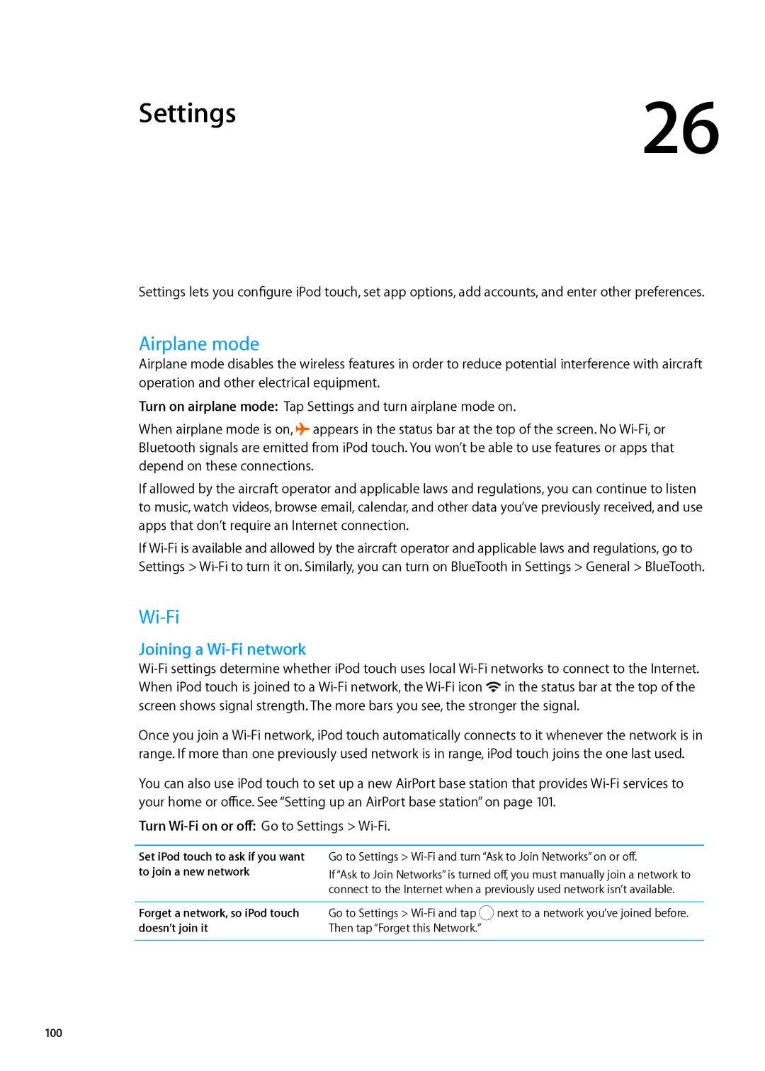 Apple ME179LL/A, MC544LL/A manual Settings, Airplane mode, Wi-Fi 