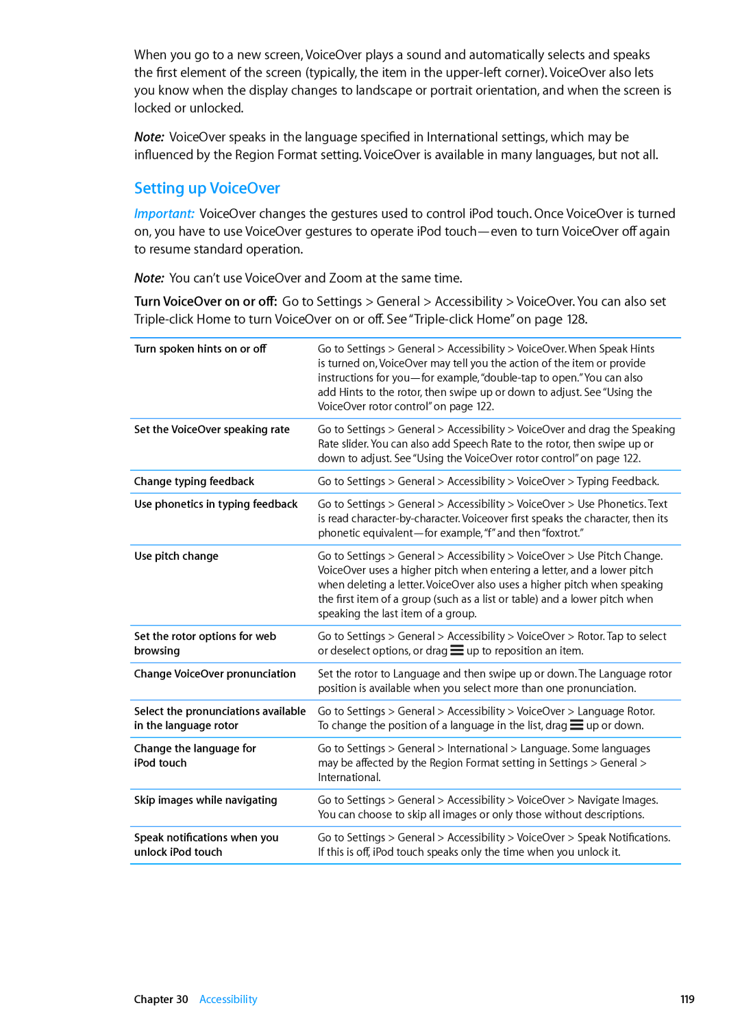 Apple MC544LL/A, ME179LL/A manual Setting up VoiceOver 