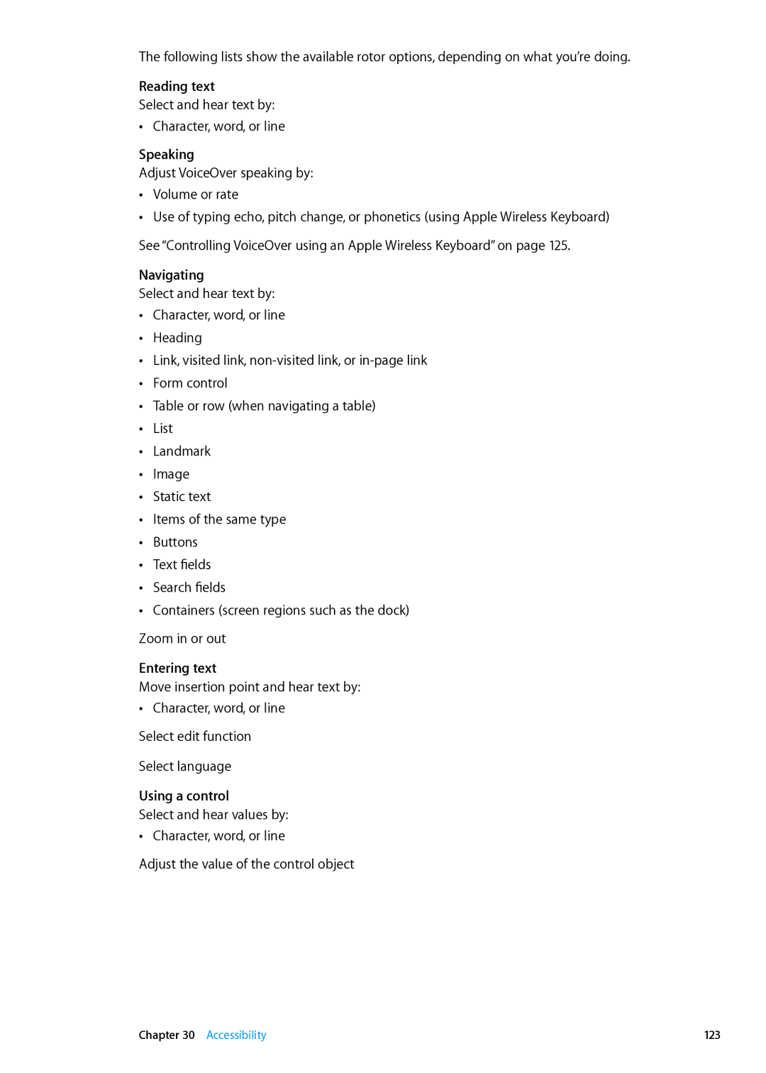 Apple MC544LL/A, ME179LL/A manual Reading text, Speaking, Navigating, Entering text, Using a control 