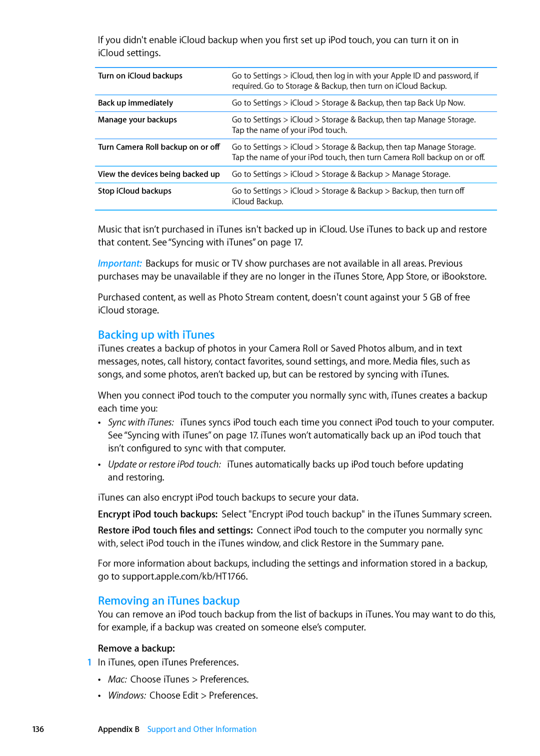 Apple ME179LL/A, MC544LL/A manual Backing up with iTunes, Removing an iTunes backup, Remove a backup 