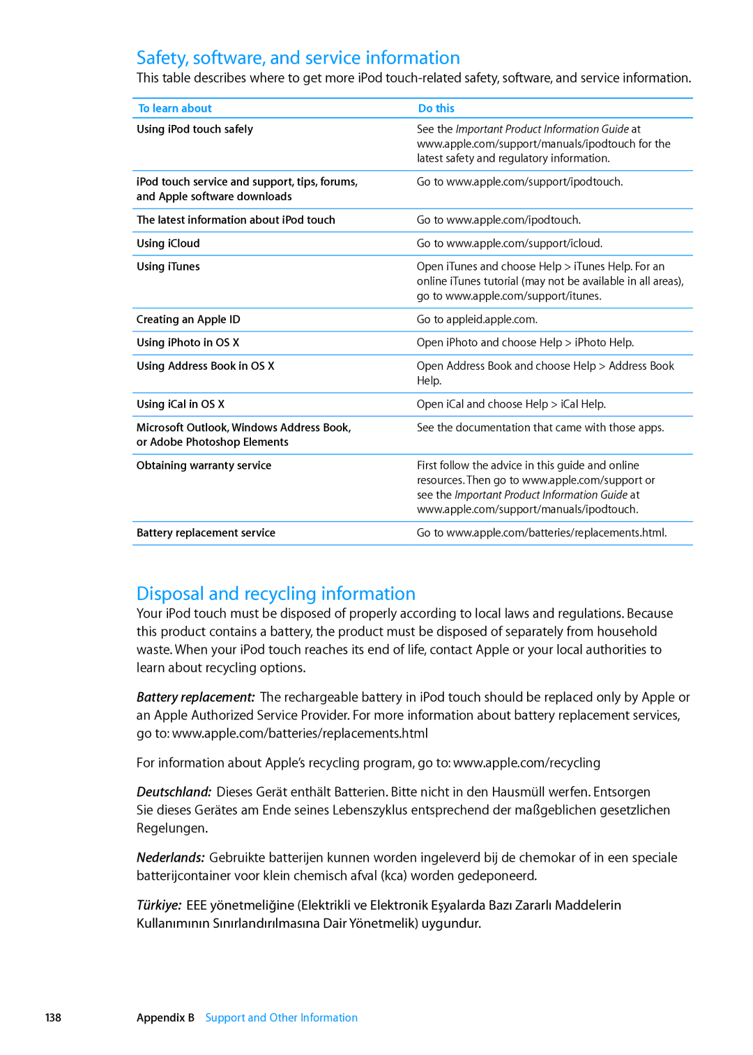 Apple ME179LL/A, MC544LL/A manual Safety, software, and service information, Disposal and recycling information 