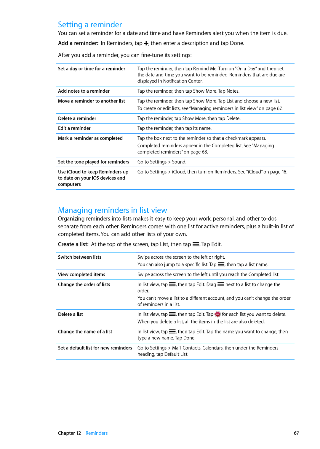 Apple MC544LL/A, ME179LL/A manual Setting a reminder, Managing reminders in list view 