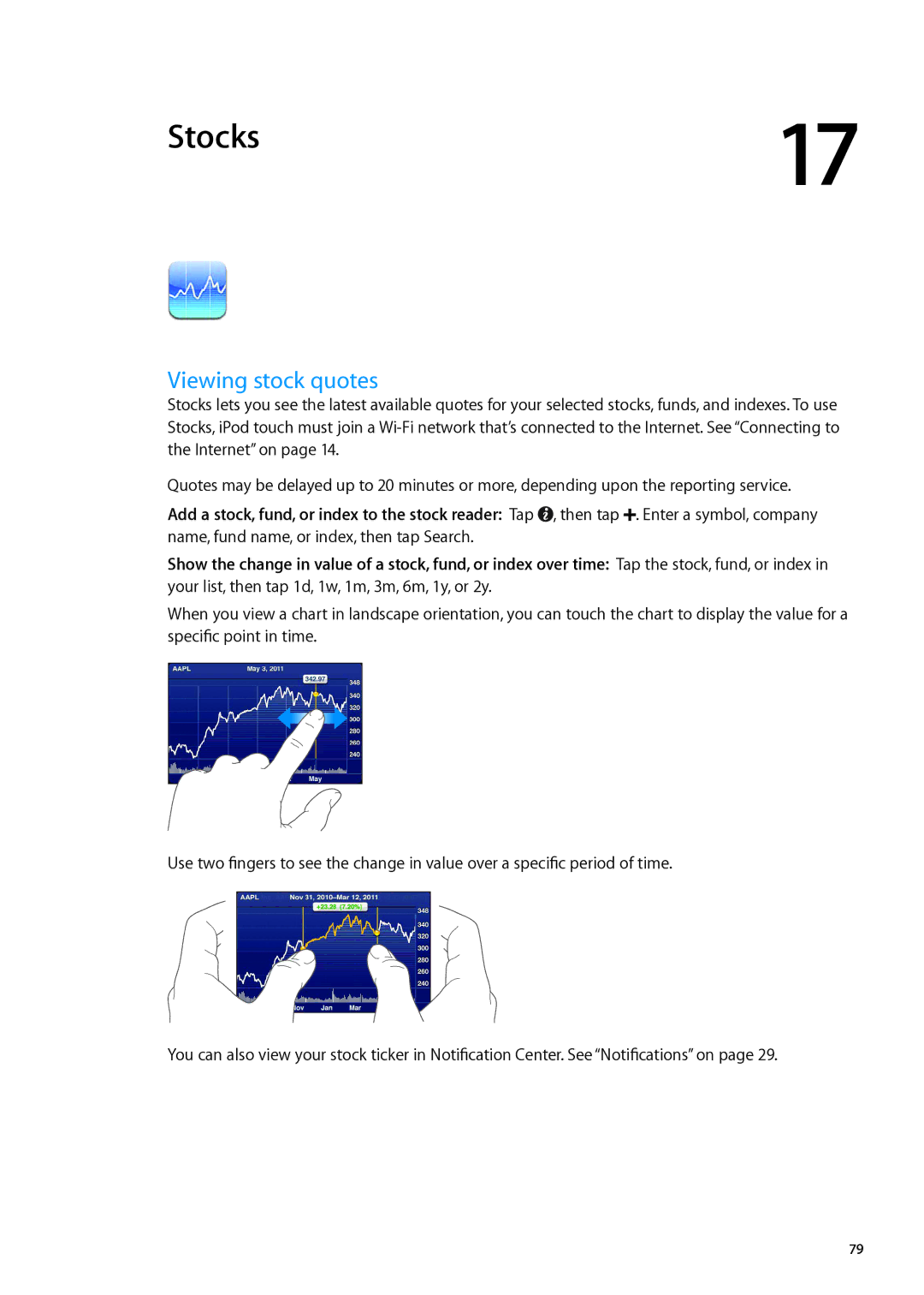 Apple MC544LL/A, ME179LL/A manual Stocks, Viewing stock quotes 