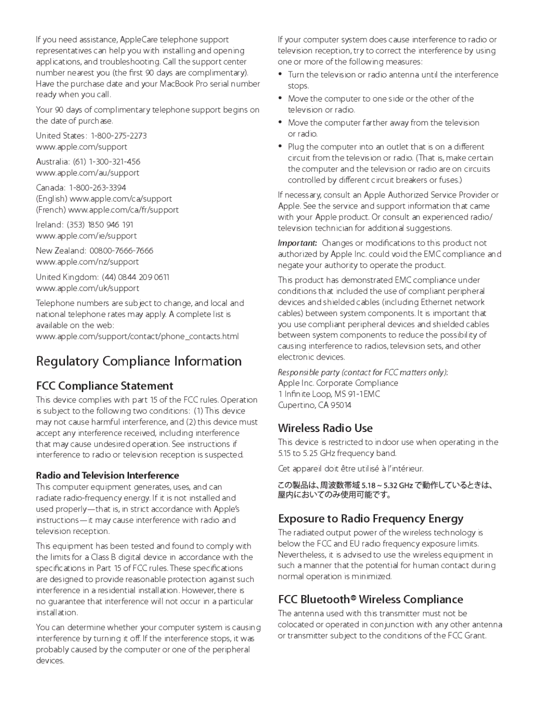 Apple ME116LL/A, ME662LL/A manual Regulatory Compliance Information, FCC Compliance Statement, Wireless Radio Use 