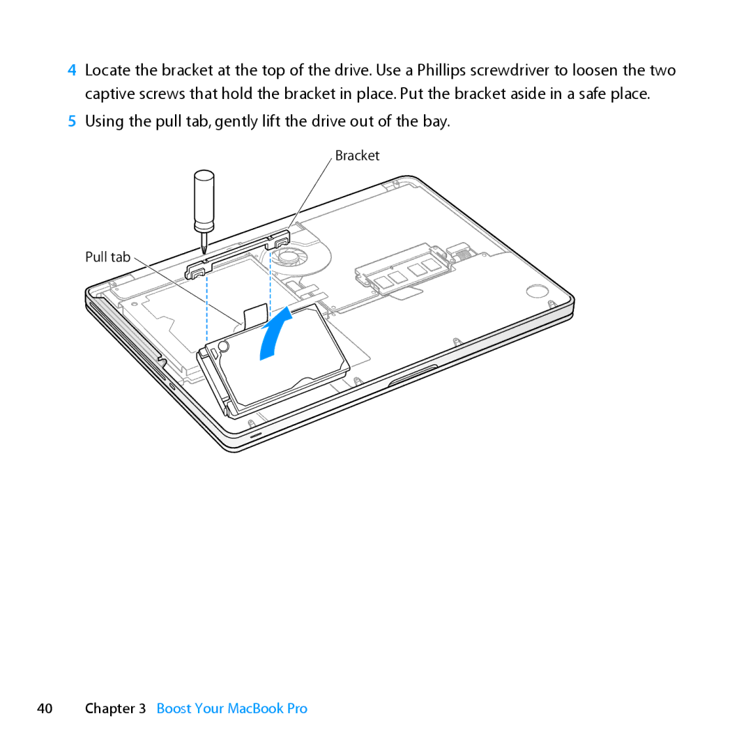 Apple ME662LL/A manual Using the pull tab, gently lift the drive out of the bay 