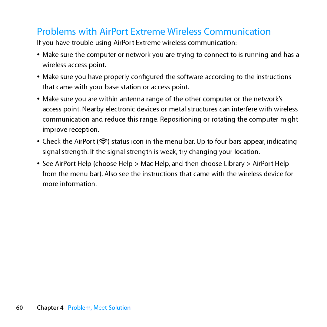 Apple ME662LL/A manual Problems with AirPort Extreme Wireless Communication 