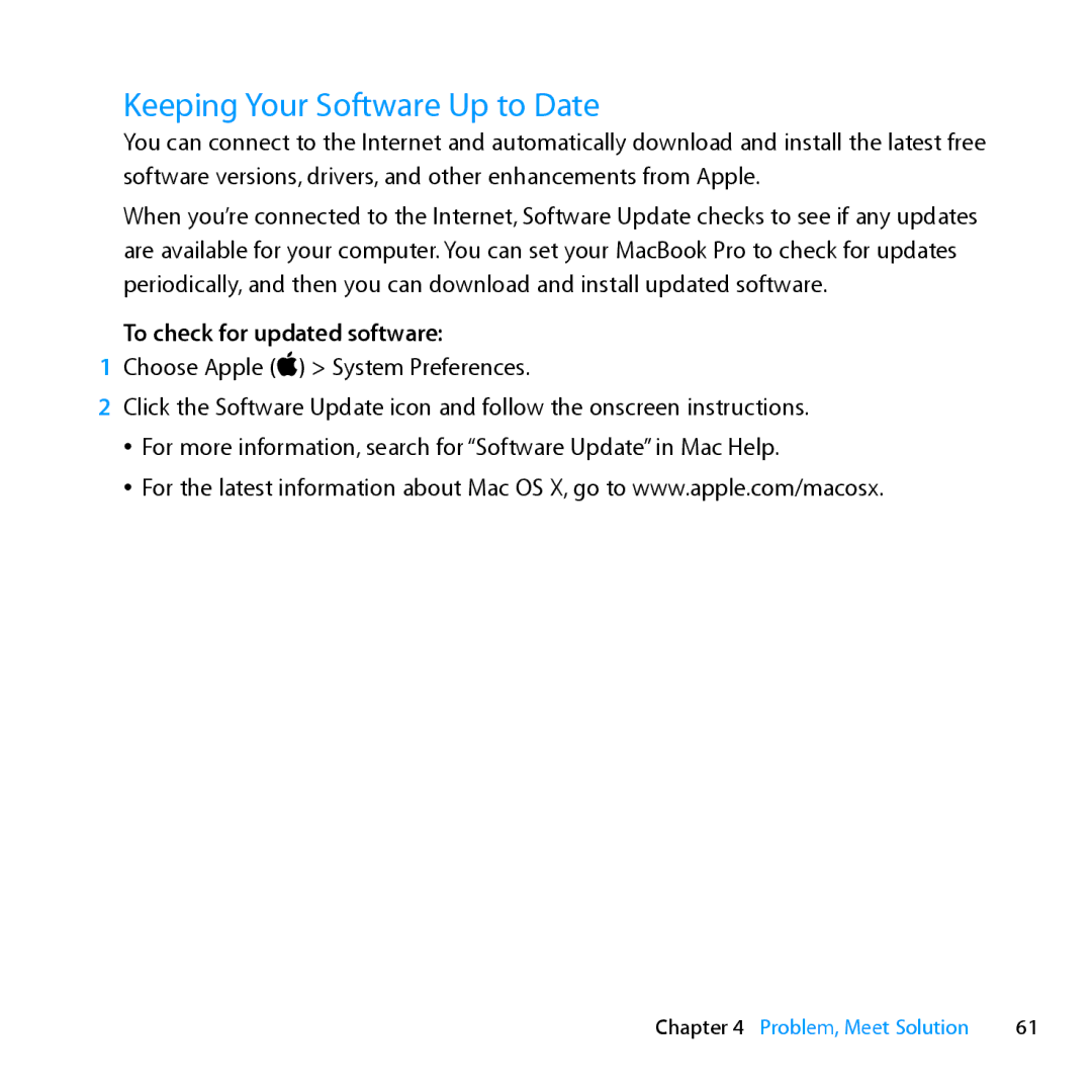 Apple ME662LL/A manual Keeping Your Software Up to Date, To check for updated software 