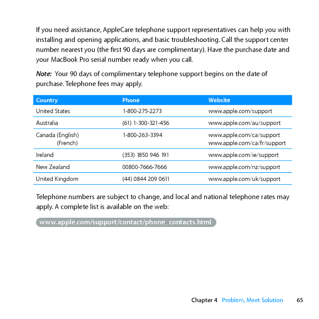 Apple ME662LL/A manual Country Phone Website 