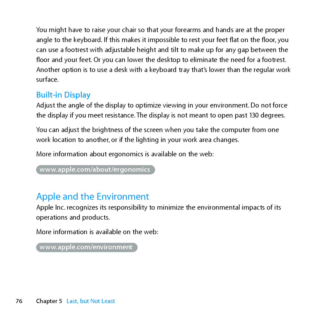 Apple ME662LL/A manual Apple and the Environment, Built-in Display 