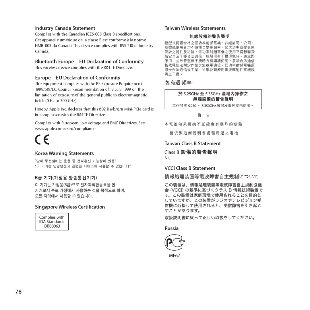 Apple ME662LL/A manual Bluetooth Europe-EU Declaration of Conformity 