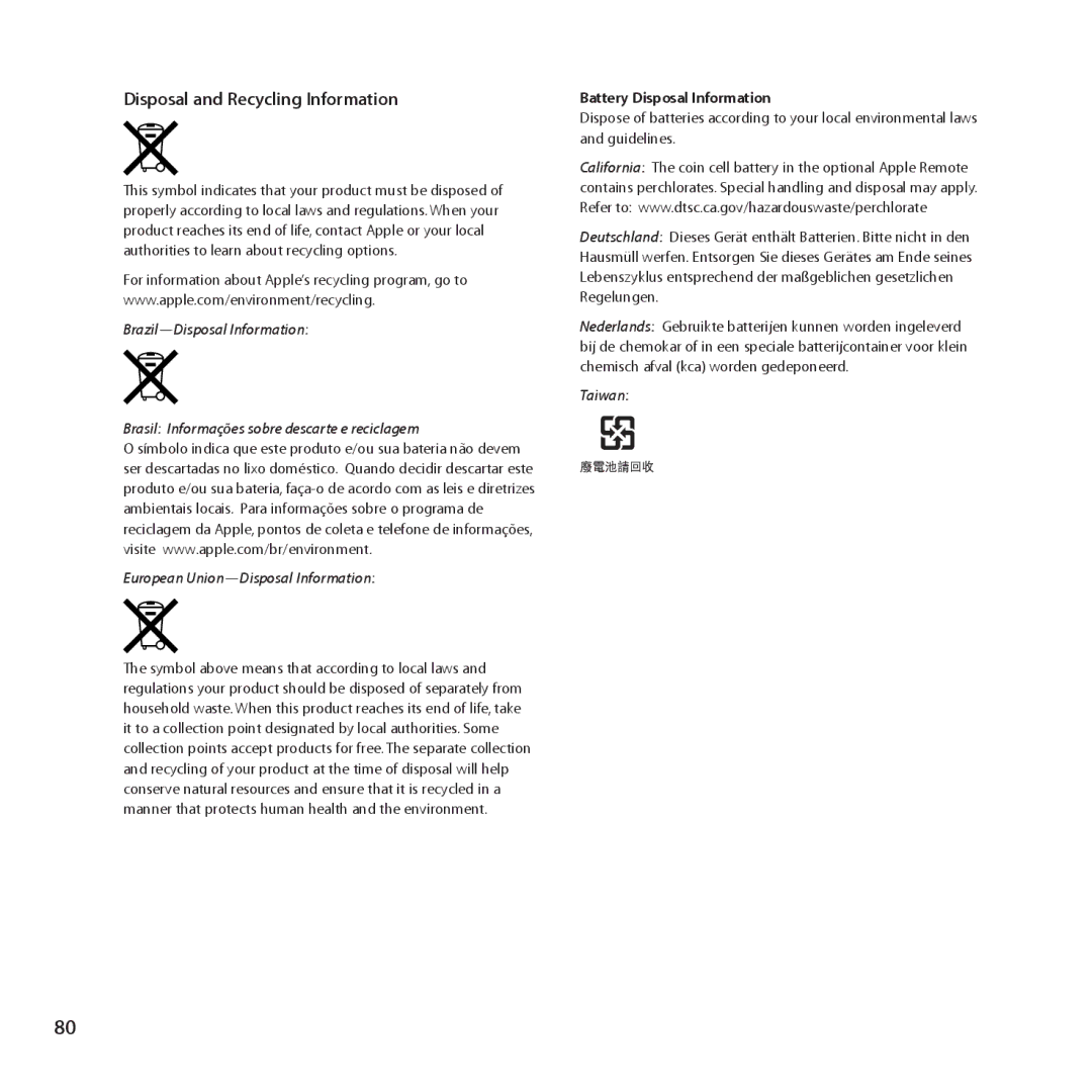 Apple ME662LL/A manual Disposal and Recycling Information 