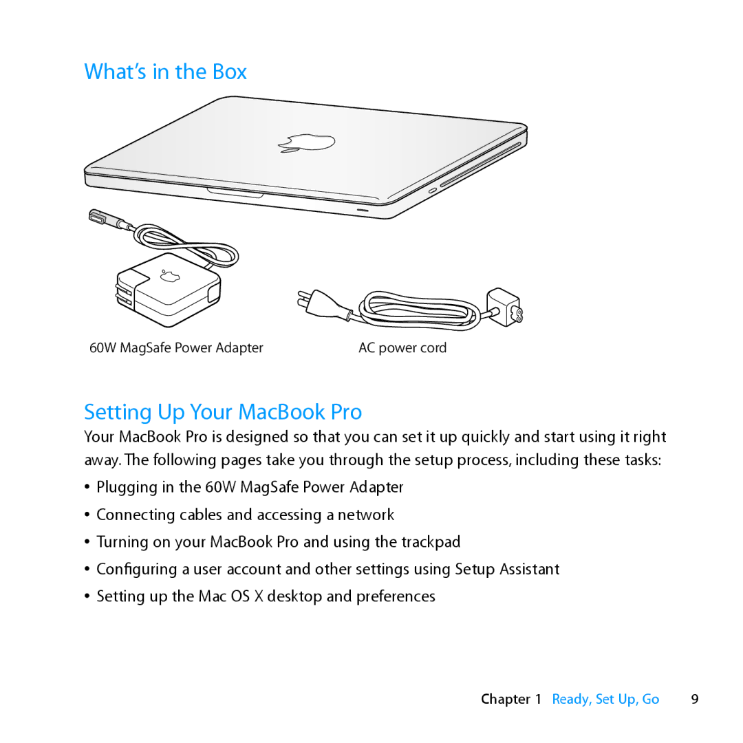 Apple ME662LL/A manual What’s in the Box, Setting Up Your MacBook Pro 