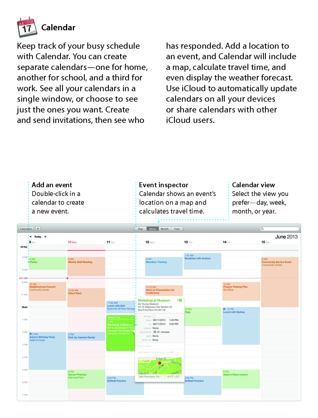 Apple MD102LL/A, ME665LL/A, ME864LL/A, ME294LL/A, MD212LL/A quick start Calendar, or share calendars with other iCloud users 