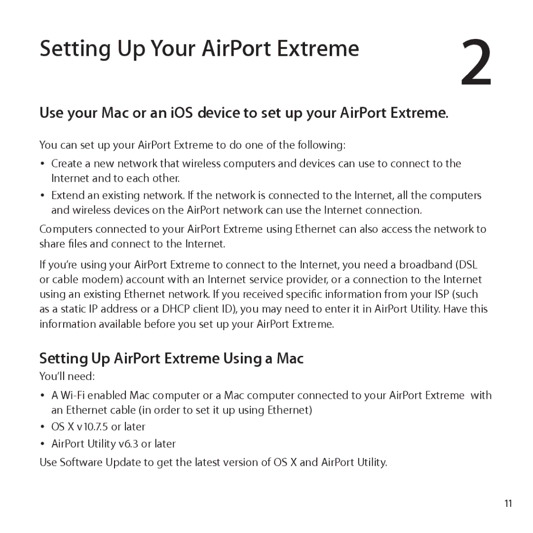 Apple ME918LL/A setup guide Setting Up Your AirPort Extreme, Setting Up AirPort Extreme Using a Mac 